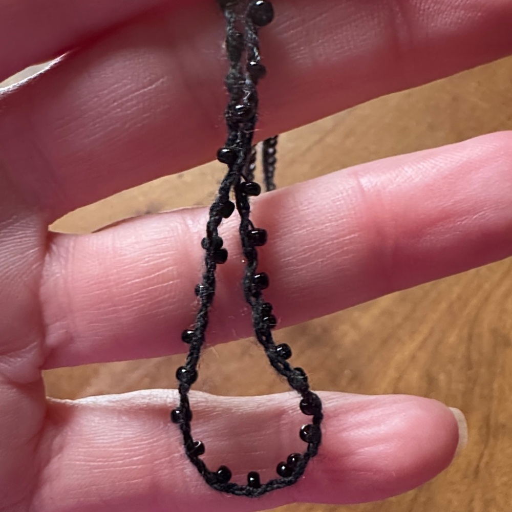 Delicate Black Beaded Chain Necklace - Picture 2 of 2